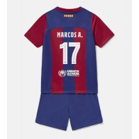 Camisa de Futebol Barcelona Marcos Alonso #17 Equipamento Principal Infantil 2023-24 Manga Curta (+ Calças curtas)